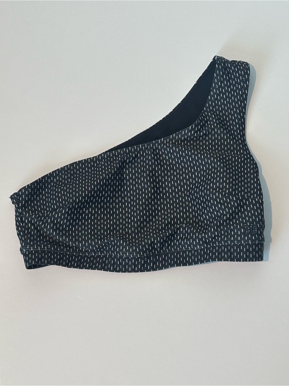 Albion One-Shoulder Black & White Speckled Swim Top Small